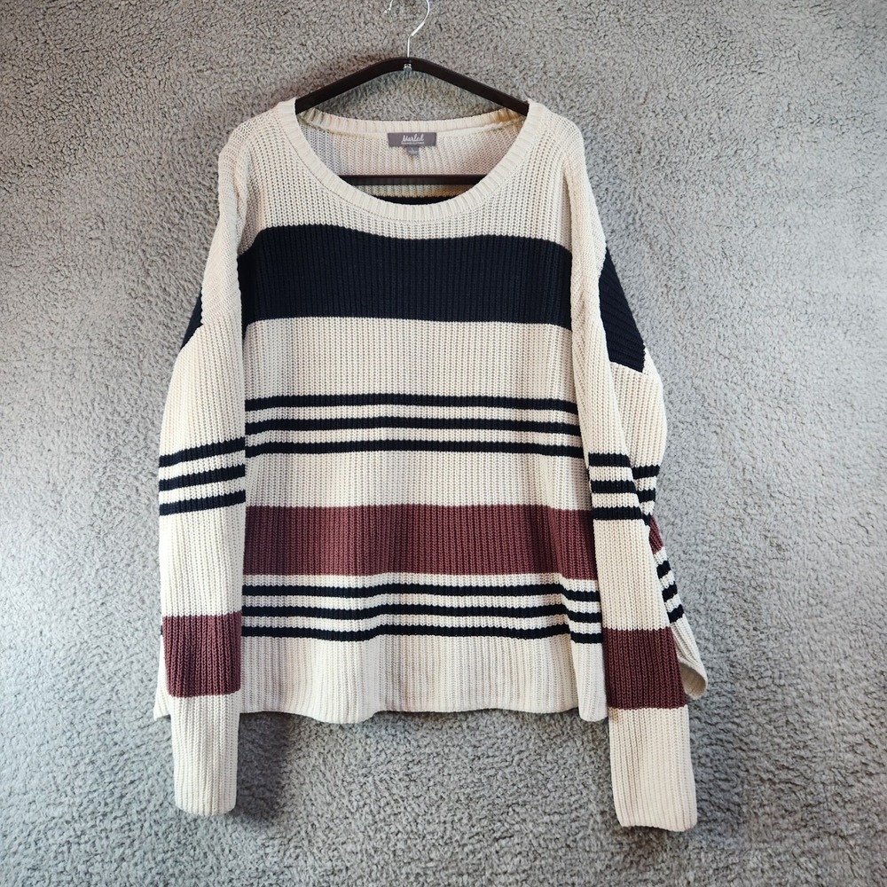 Marled Reunited Sweater Women's Large Multi Striped Cotton Tight Knit Pullover